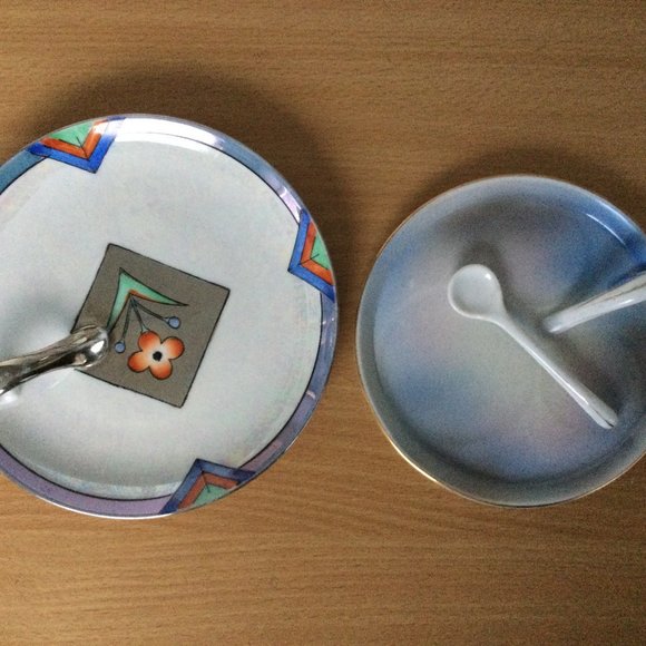 Two vintage Noritake hand painted candy dish handle with a little spoon - Picture 1 of 9
